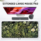 Gaming Mouse Pad Flower Botanical Extra Large, Oversized Vintagefloral Plant Mousepad Non-Slip Base Stitched Edges, Birthday Gifts For Women Men, Long Desk Mat For Keyboard And Mouse 15.7”X 35.4”Xxl