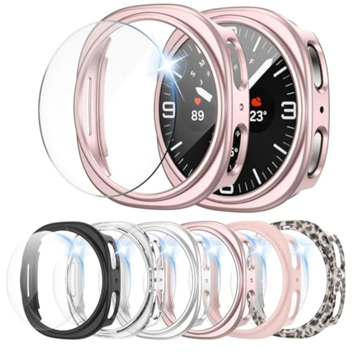 [6+6Pack Screen Protector Case For Samsung Galaxy Watch 8 40Mm, Bubble Free Anti-Fog Tempered Glass Film And Waterproof Hard Pc Protective Bumper No Water Collected Protective Cover Set