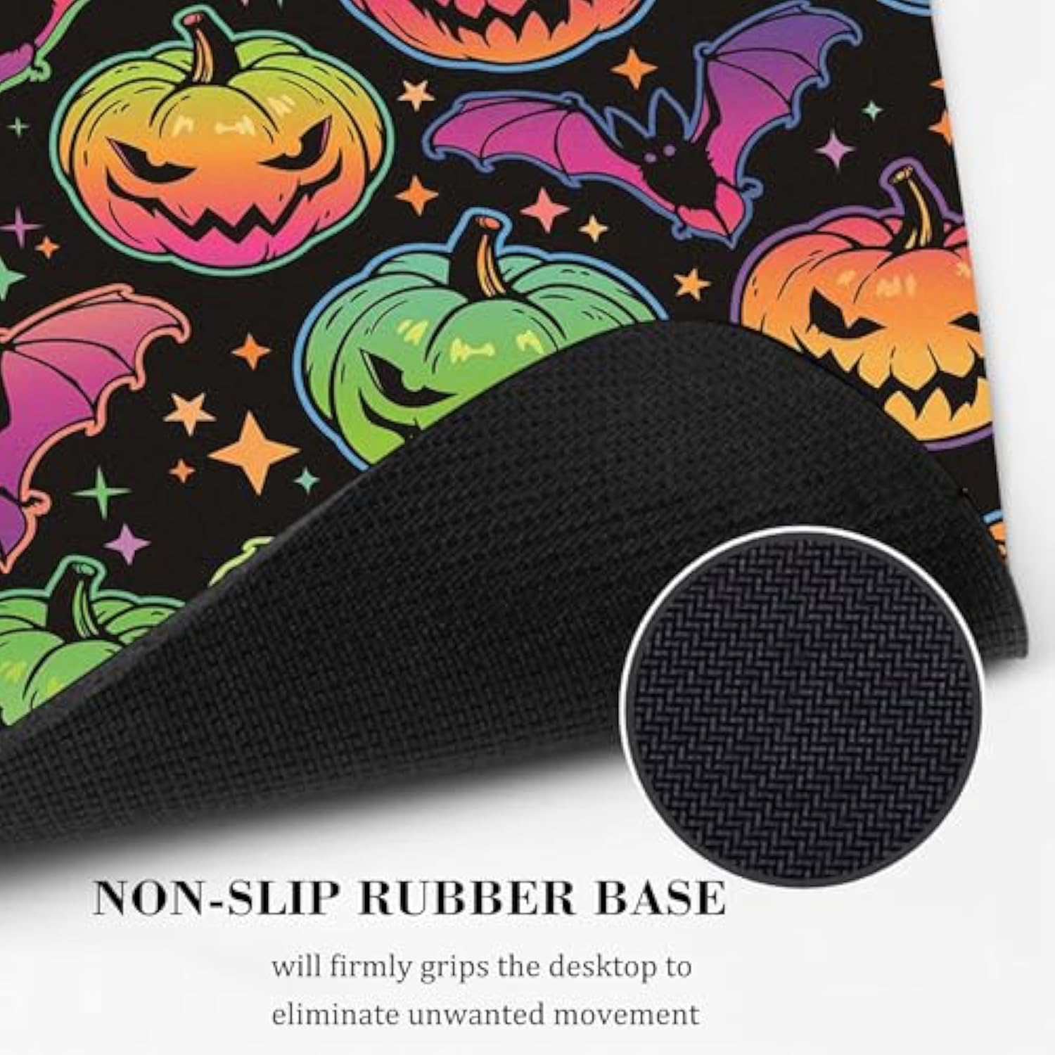Black Pumpkin Mouse Pad Cute Colorful Halloween Bat Spooky Funny Design Mousepad For Desk Mat Pad Rectangular Washable Small Office Accessories Decor Computer Laptop Wireless Travel Decorative Gaming