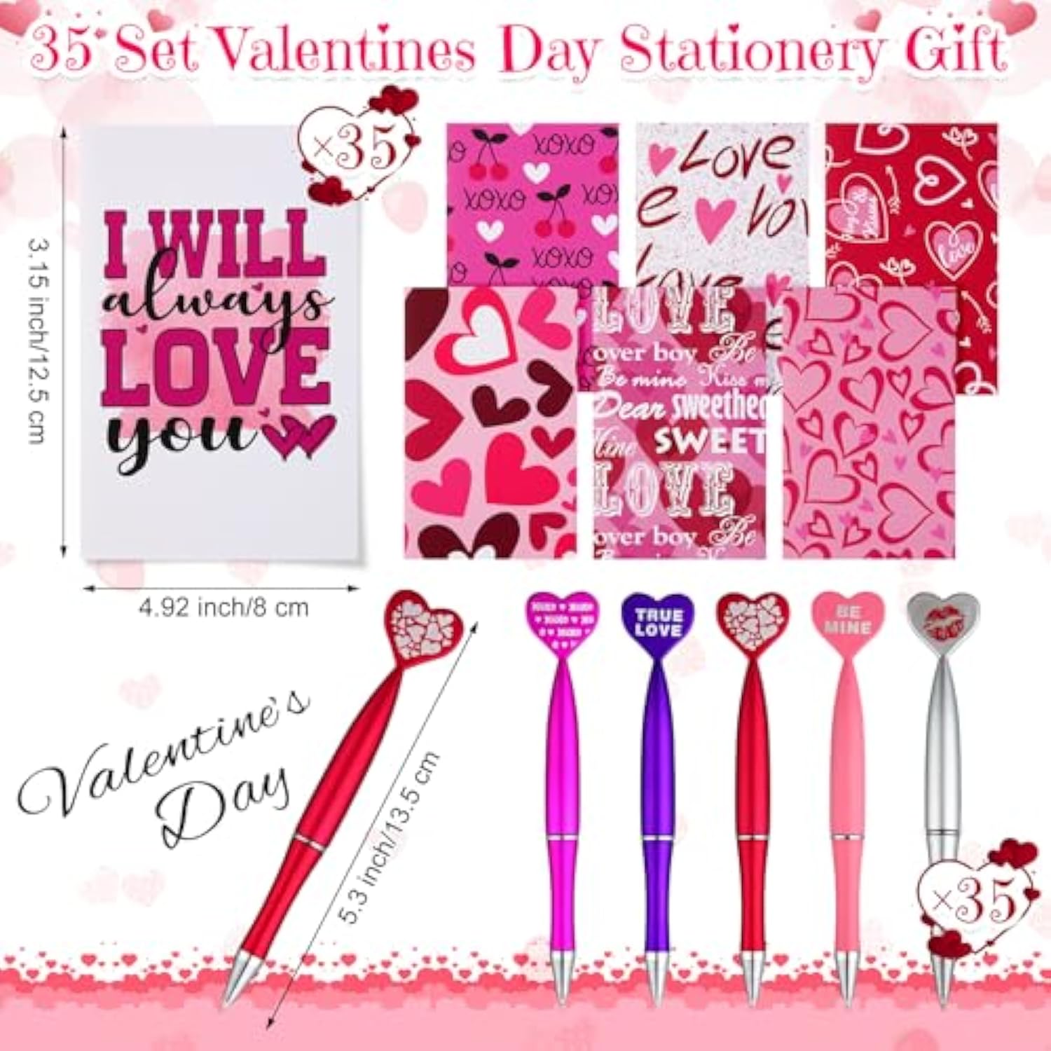 141 Pcs Valentines Notebook Pen Cards Set 35 Valentine Small Pocket Notepads 35 Heart Shaped Ballpoint Pen 35 Valentine Cards 35 Organza Bags For Party Supplies