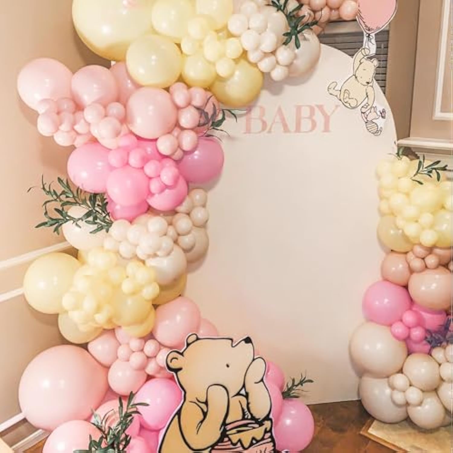Pink And Yellow Balloon Arch, Pastel Light Pink Balloons Baby Pink Macaron Yellow Balloon Sand White Balloon Arch Kit For Birthday Baby Shower Bee Bear Theme Party Decoration