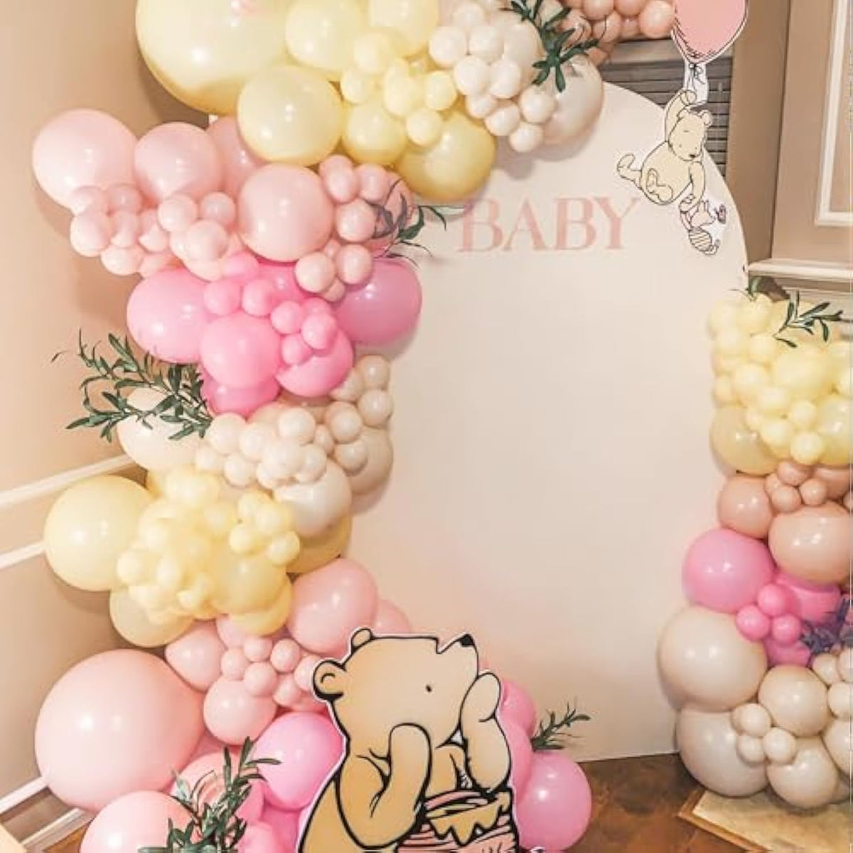 Pink And Yellow Balloon Arch, Pastel Light Pink Balloons Baby Pink Macaron Yellow Balloon Sand White Balloon Arch Kit For Birthday Baby Shower Bee Bear Theme Party Decoration