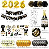 Happy New Year 2026 Party Supplies Foil Balloons Banner Streamers Pom Poms