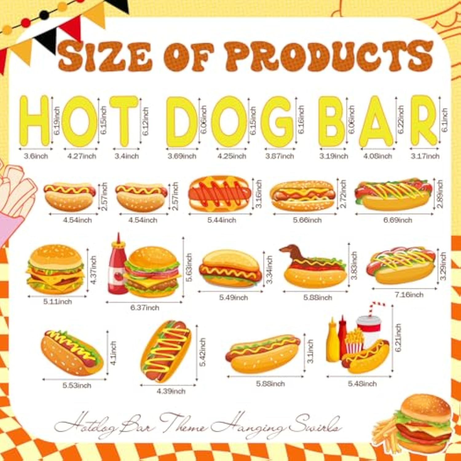 23 Pcs Hot Dog Bar Party Decorations Hot Dog Bar Banner With Hanging Swirls Decor For Sausage Food Birthday Baby Shower Party Decoration Supplies