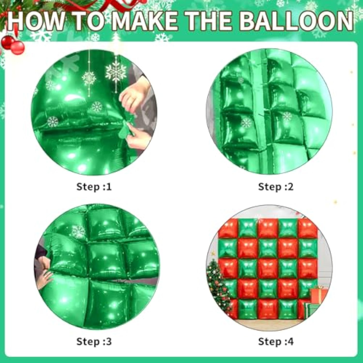 Metallic Green And Red Double Sided Square Foil Balloons Wall,19 Inches Foil Balloons Tunnel Arch Garland Kit For Bachelorette,Bridal Wedding,Birthday,Christmas Party Background Decoration