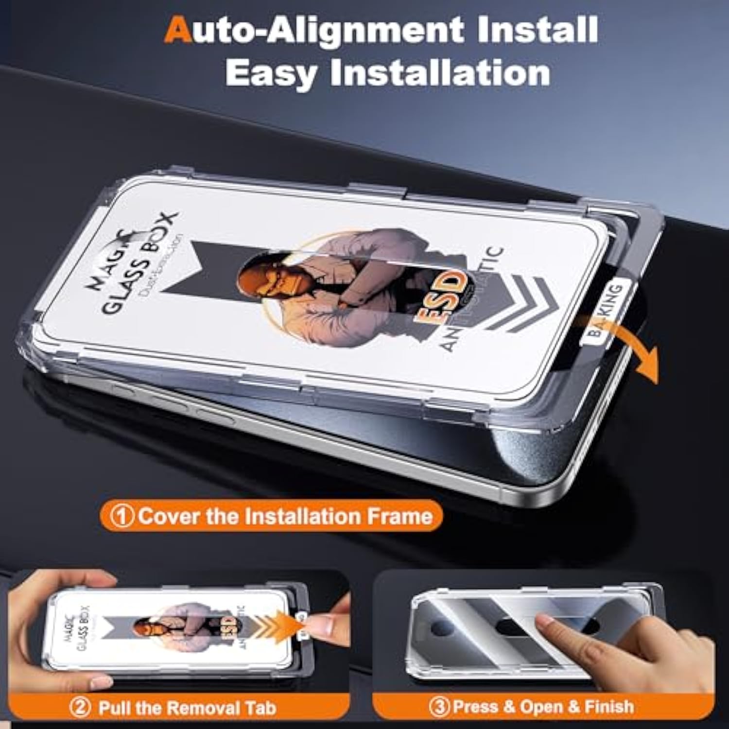 Compatible With Iphone 15 Pro Screen Protector With Auto-Alignment Install Kit (9H Tempered Glass & Hd Clear)(Scratch & Drop Resistance)(Anti-Fingerprint & Case Friendly) 2 Pack