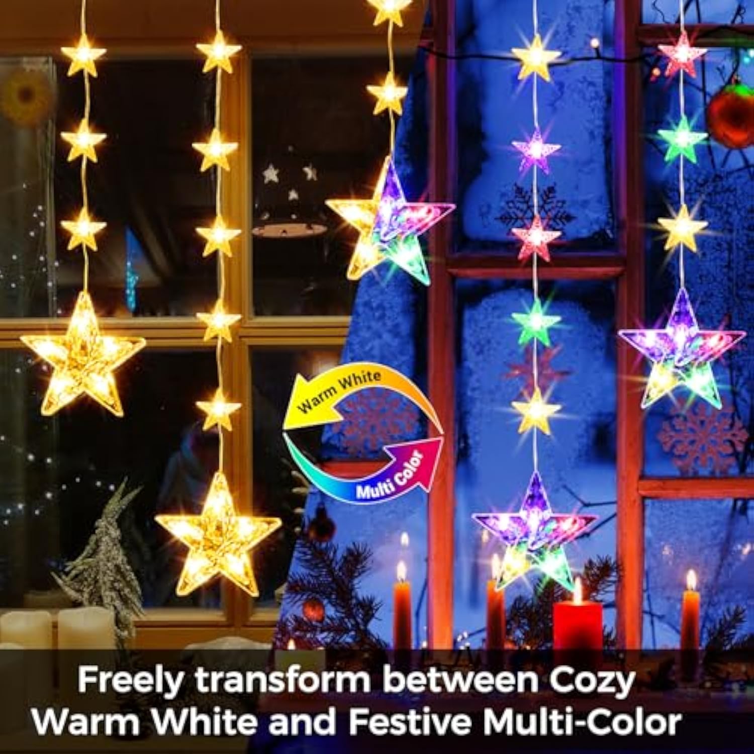 32 Stars Christmas Window Lights, Ip65 Waterproof 52 Leds Twinkle Star Fairy String Lights With 8 Modes Timer, Warm Whit