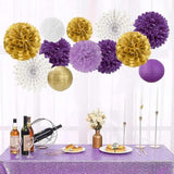 Purple-Lavender White Gold Party Decorations - 20Pcs Graduation Birthday Paper Lanterns Fans,Tissue Pom Poms,Honeycomb Balls,Baby Shower Bridal Wedding Bachelorette Valentines Day Decor
