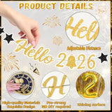 Pre-Strung Hello 2026 Happy New Year Banner with Gold Balloons Party Decor