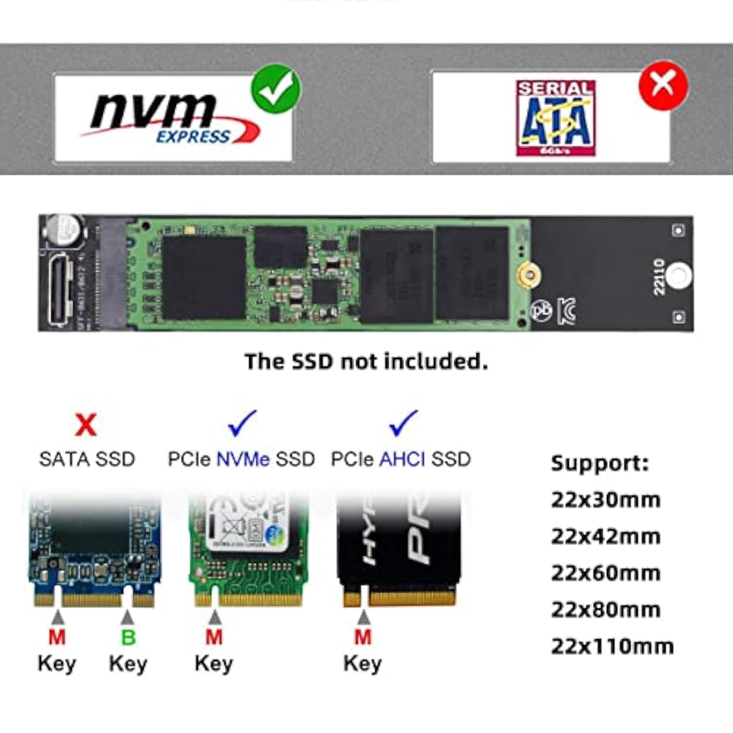 Cablecc Oculink SFF-8612 SFF-8611 to M.2 Kit NGFF M-Key to NVME PCIe SSD 2280