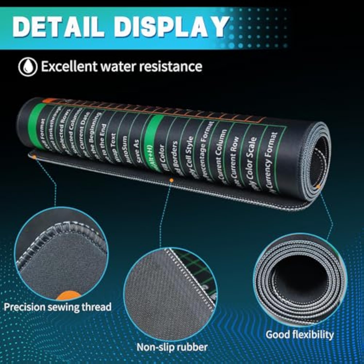 Excel Cheat Sheet Desk Pad - Large Office Mouse Pad (27.5 * 11.8 In), Ps/Word/Ppt/Excel Cheat Sheet Desk Mat, Pc Office Spreadsheet Keyboard Mat, Back To School Gift