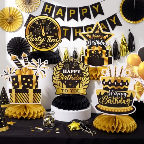 12pcs Black Gold Birthday Table Decoration Centerpieces Honeycomb