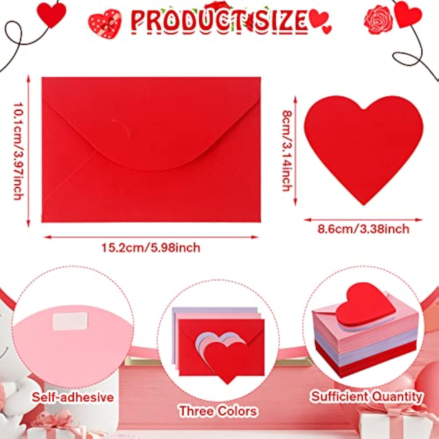 108 Sets Valentine'S Day Envelopes With Heart Shaped Cards 4 X 6 Inch Red Pink And Purple Valentine'S Day Envelopes Blank Heart Greeting Cards For Anniversary Business Exchange