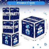 3 Packs Blue Birthday Decorations Boxes For Men Boys, Blue Silver Happy Birthday Balloons Boxes Party Supplies, 16Th 18Th 21St 30Th 40Th 50Th 60Th Bday Cardboard Box Decoration