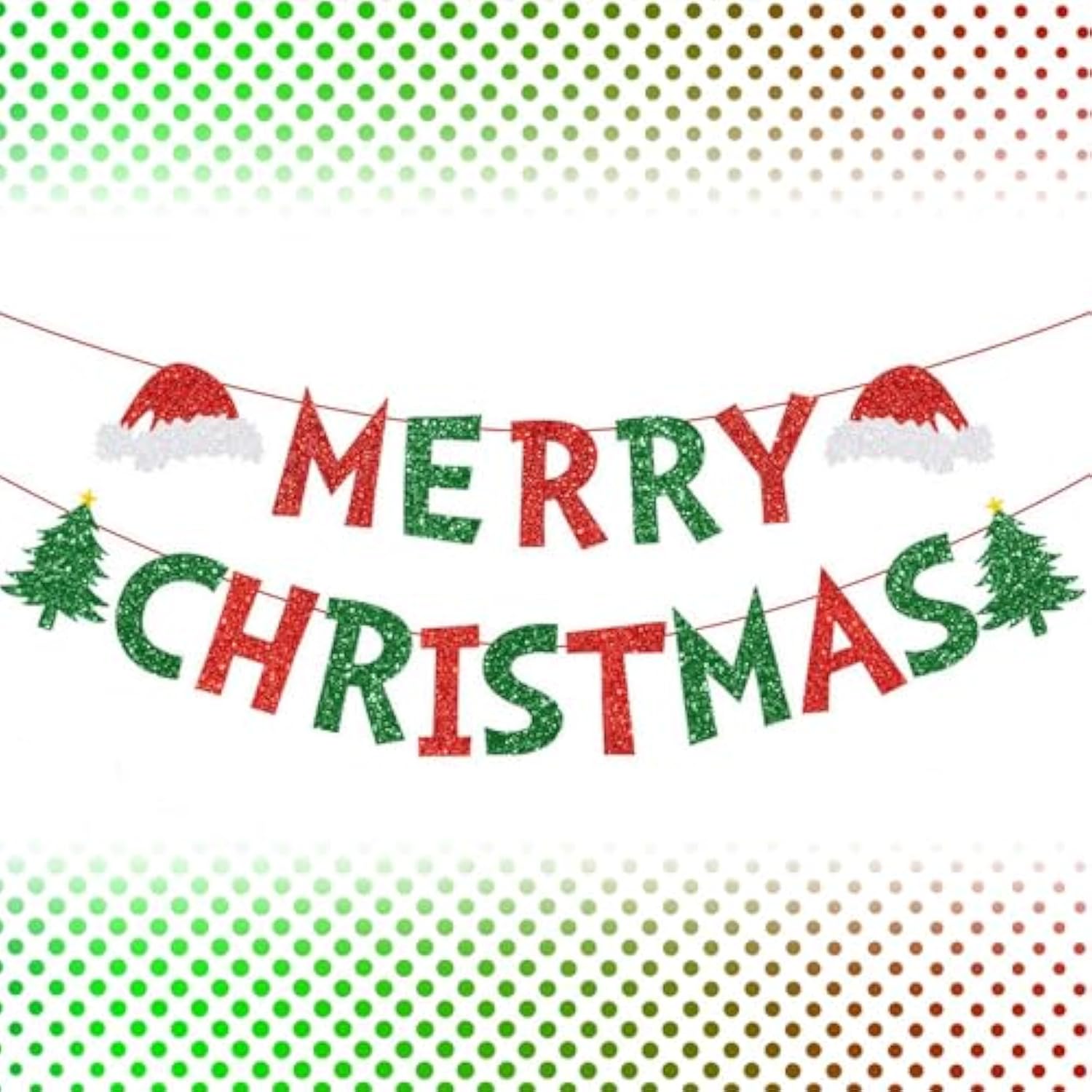 Glitter Red And Green Merry Christmas Banner - 18 Pcs Letter Shiny Sign For Xmas Party, Ceremonies, Holiday Decorations With Tree Hat