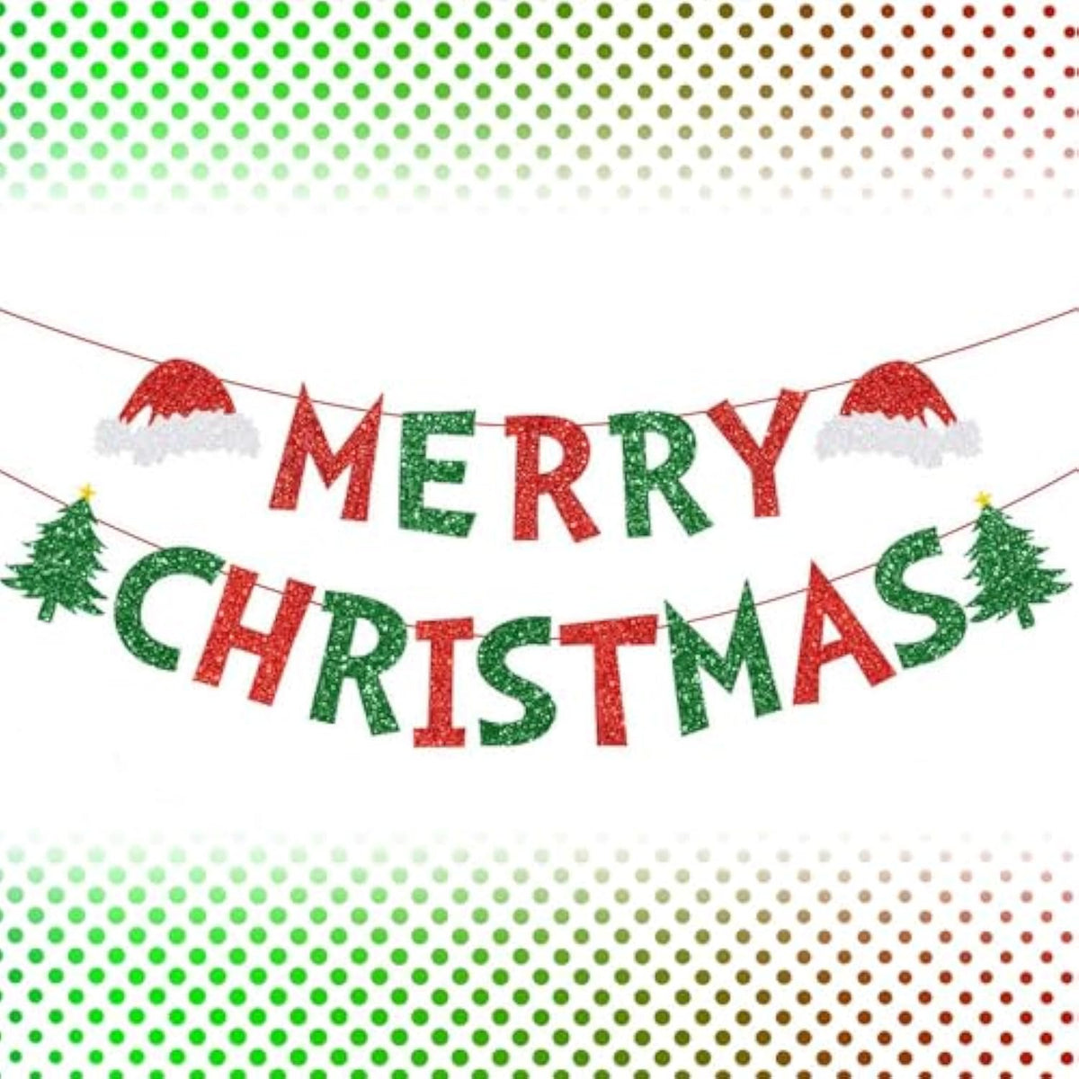 Glitter Red And Green Merry Christmas Banner - 18 Pcs Letter Shiny Sign For Xmas Party, Ceremonies, Holiday Decorations With Tree Hat