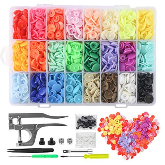 Snaps Buttons And Snap Pliers, 400 Sets 24-Colors Plastic Snaps Fasten