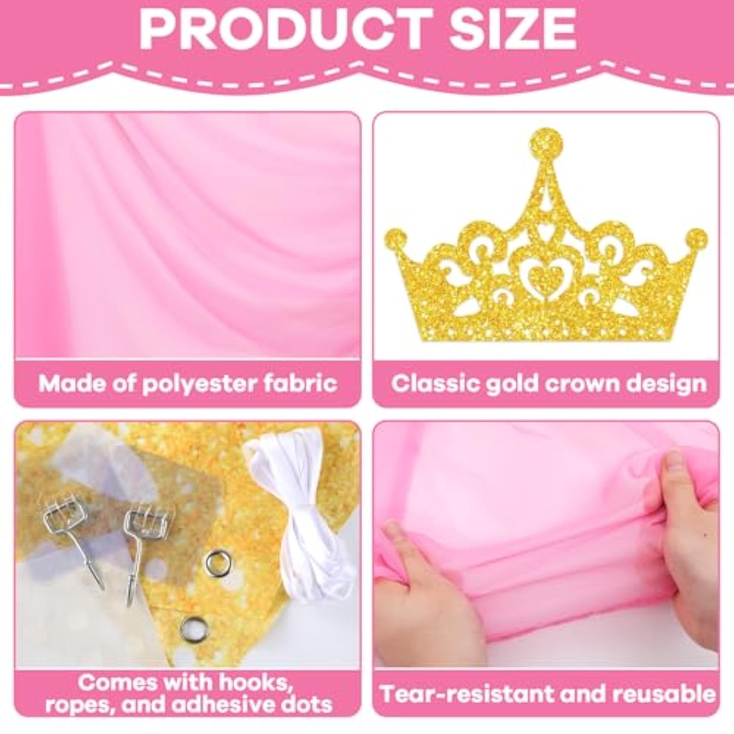 16Ft Princess Party Door Decorations Pink Princess Long Window Treatment Scarves Fabric Gold Crown Door Hanging Banner For Girls Birthday Bachelorette Wedding Photo Booth Props Supplies