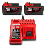 2 Pack 18V 6.5Ah 48-11-1862 Extended Capacity Battery With Charger Combo Replacement For Milwaukee 18V M18 Battery And Charger Kit 48-59-1812 Xc 6.0 Ah 48-11-1865 18V Battery And Charger
