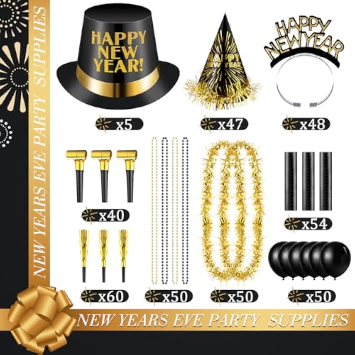 404pcs New Year 2026 Party Supplies Gold Black Favors Decorations