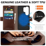SHIELDON Genuine Leather Wallet Case for Samsung Galaxy S26 Ultra 6.9" Retro Coffee