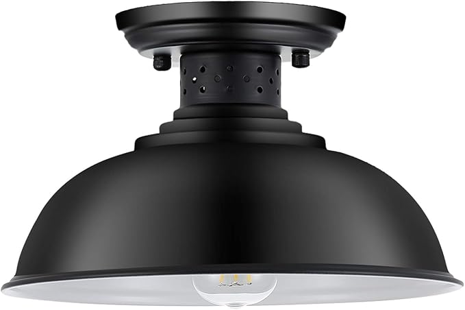 13 Inch Farmhouse Black Cage Ceiling Light Semi Flush Mount Fixture