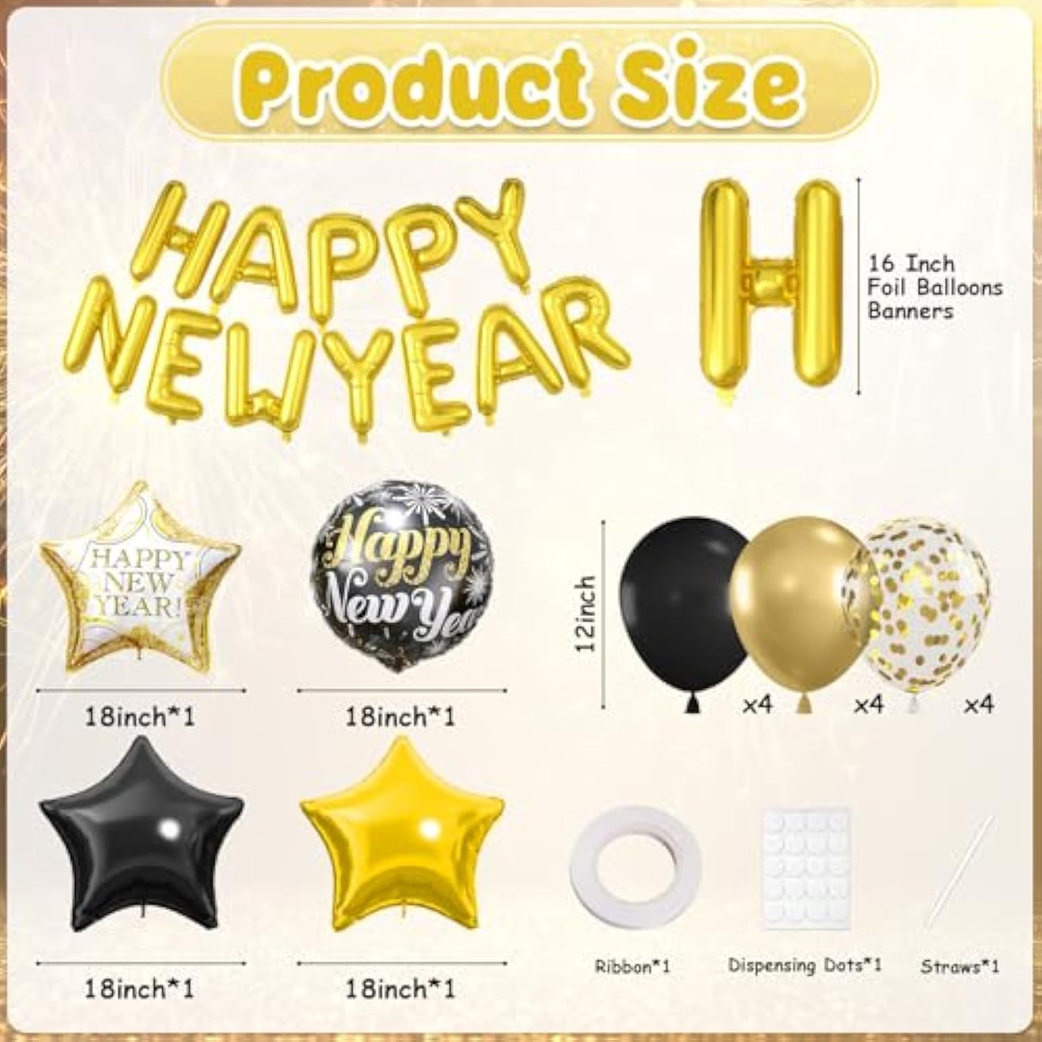 29pc Black & Gold Happy Birthday Balloon Set 16-Inch Letter Banner & Star Foils