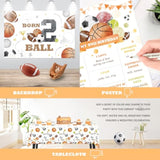 Born 2 Ball Birthday Decorations, 2Nd Birthday Decorations For Boys, Sports Theme Backdrop Balloon Banner Box Tablecloth For Basketball Football Soccer 2 Year Old Birthday Party Supplies