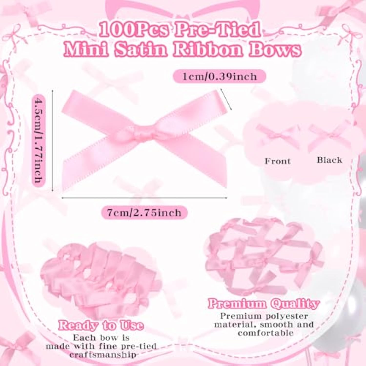 Pink Bow Balloons, 32Pcs 18" 12" Pink Balloons & 100Pcs Mini Pink Ribbon Bows, Diy Bow Balloons For Bow Birthday Baby Shower Decorations, Tying The Knot Bridal Shower Bachelorette Decor