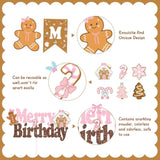Brown Christmas Birthday Decorations,Cute Gingerbread Man Theme Merry Birthday Banner Gingerbread House Cake Topper Latex Balloons For Christmas Birthday Boys Girls