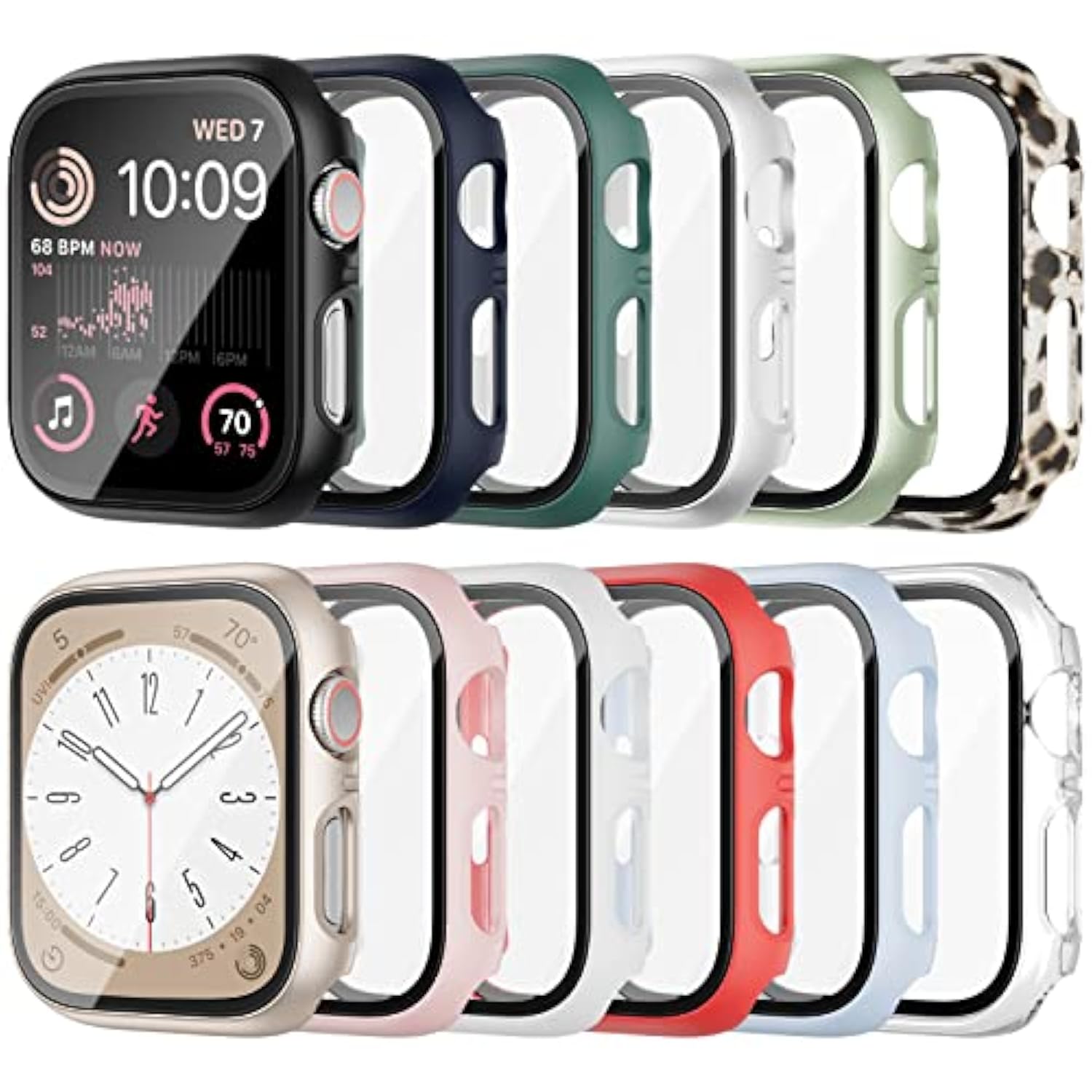 12 Pack Case For Apple Watch Series 9 8 7 45Mm Tempered Glass Screen Protector, All Round Full Hard Pc Leopard Pattern Cover Bumper For Iwatch 9 8 7 Accessories