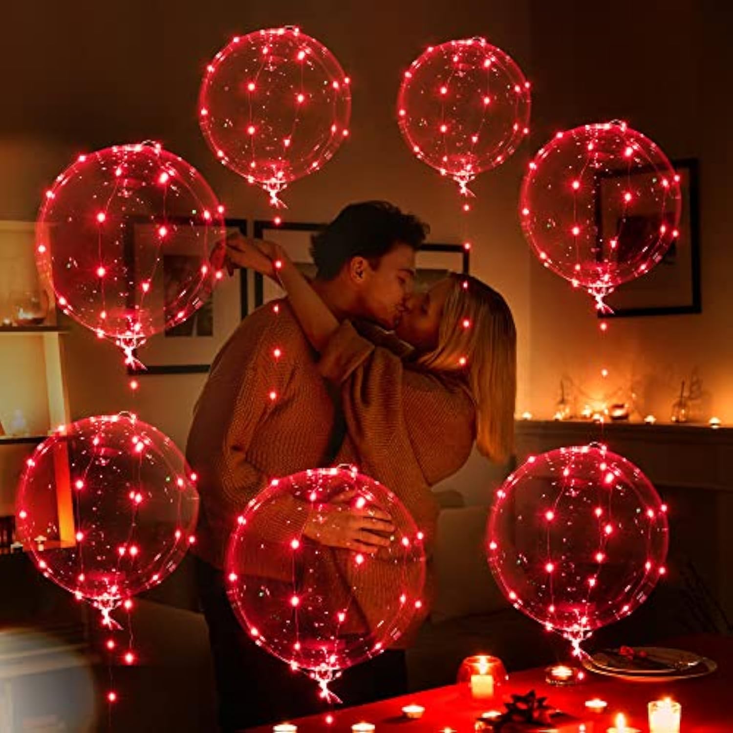 Lighted Up Balloons, 7 Packs 20 Inch Valentines Bobo Balloons With 10Ft Led String Lights For Valentines Day Wedding Christmas Birthday Party Decoration(Red)