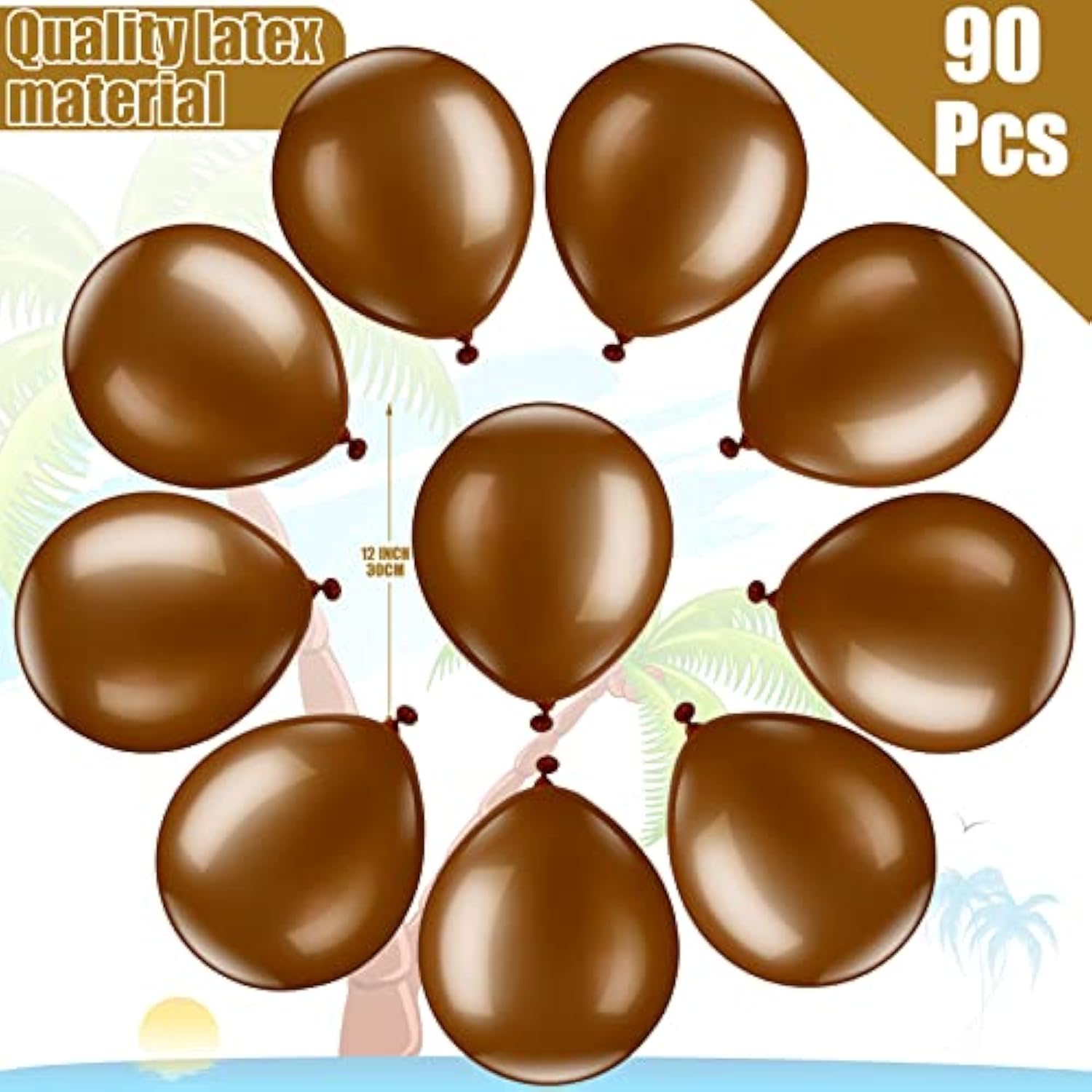 100Pcs Tropical Party Balloon Set – Palm Leaf & Coconut Balloons for Luau, Birthday, Shower