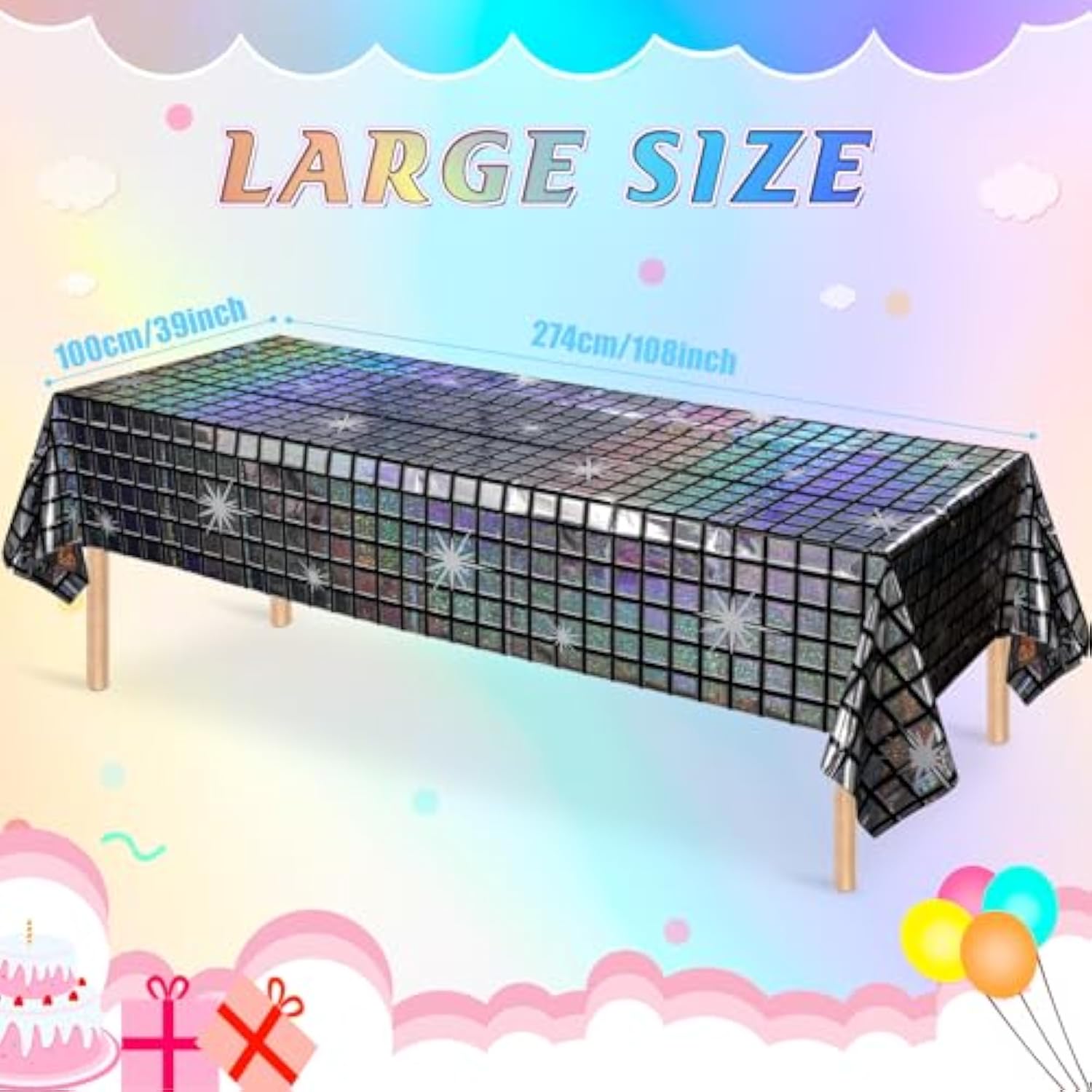 3 Pack Disco Tablecloth Party Decorations, Shiny Iridescent Disposable Laser Rectangle Table Covers, Silver Plastic Table Cloth For 70S Disco Birthday Theme Party Decorations, 39 X 108Inch