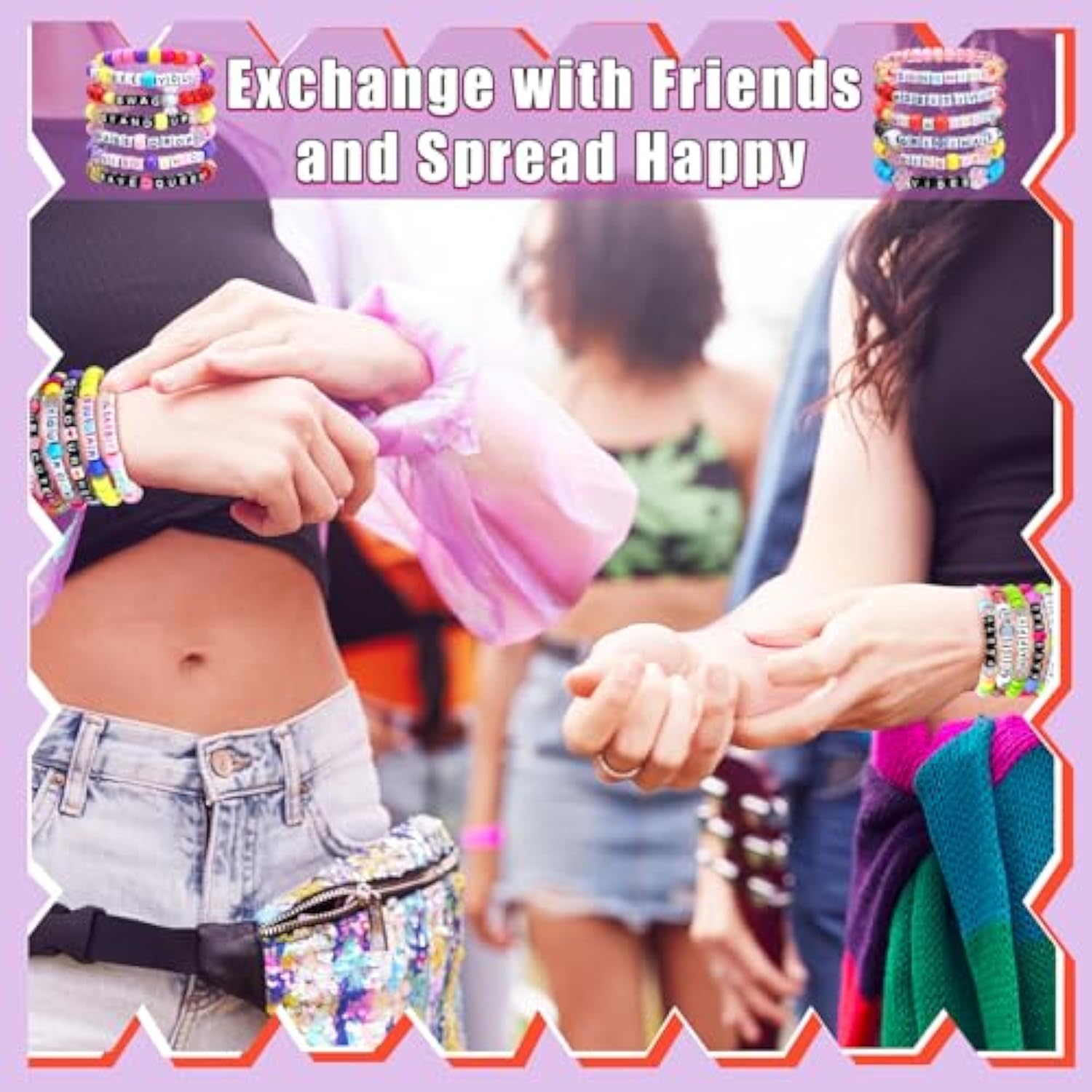 24 Pcs Music Party Bracelets Rave Kandi Bracelets Wear And Trade Handmade Party Trinkets Vibes Alphabet Plur Music Festival Accessories Different Phrases Every Time For Women Men