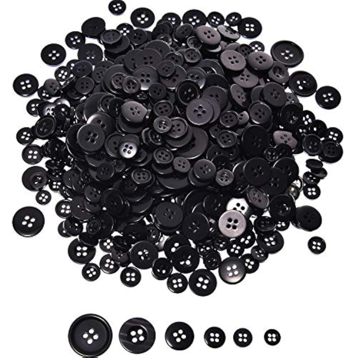 600 Pieces Christmas Black Assorted Sizes Buttons Round Resin Button S
