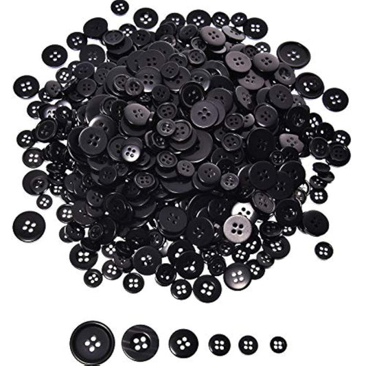 600 Pieces Christmas Black Assorted Sizes Buttons Round Resin Button S