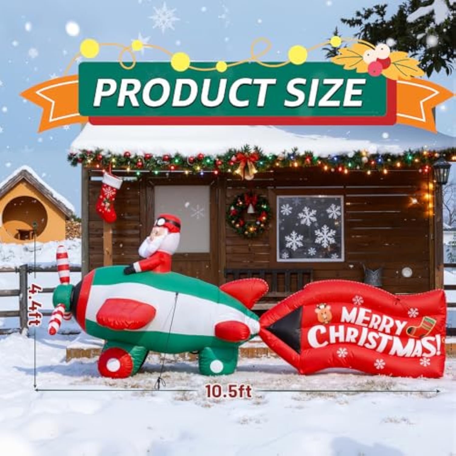 10.5Ft Christmas Inflatables Santa On Airplane With Rotating Propeller & Led Lights, Blow Up Outdoor Indoor Decor For Ch
