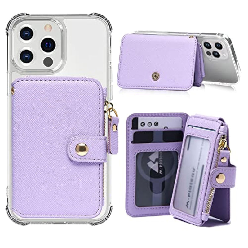 Phone Wallet Stick On, Credit Card Holder For Women Attachable 3M Sticker,Phone Card Holder Compatible With Iphone 14 Pro Case And Most Smartphones (Purple)