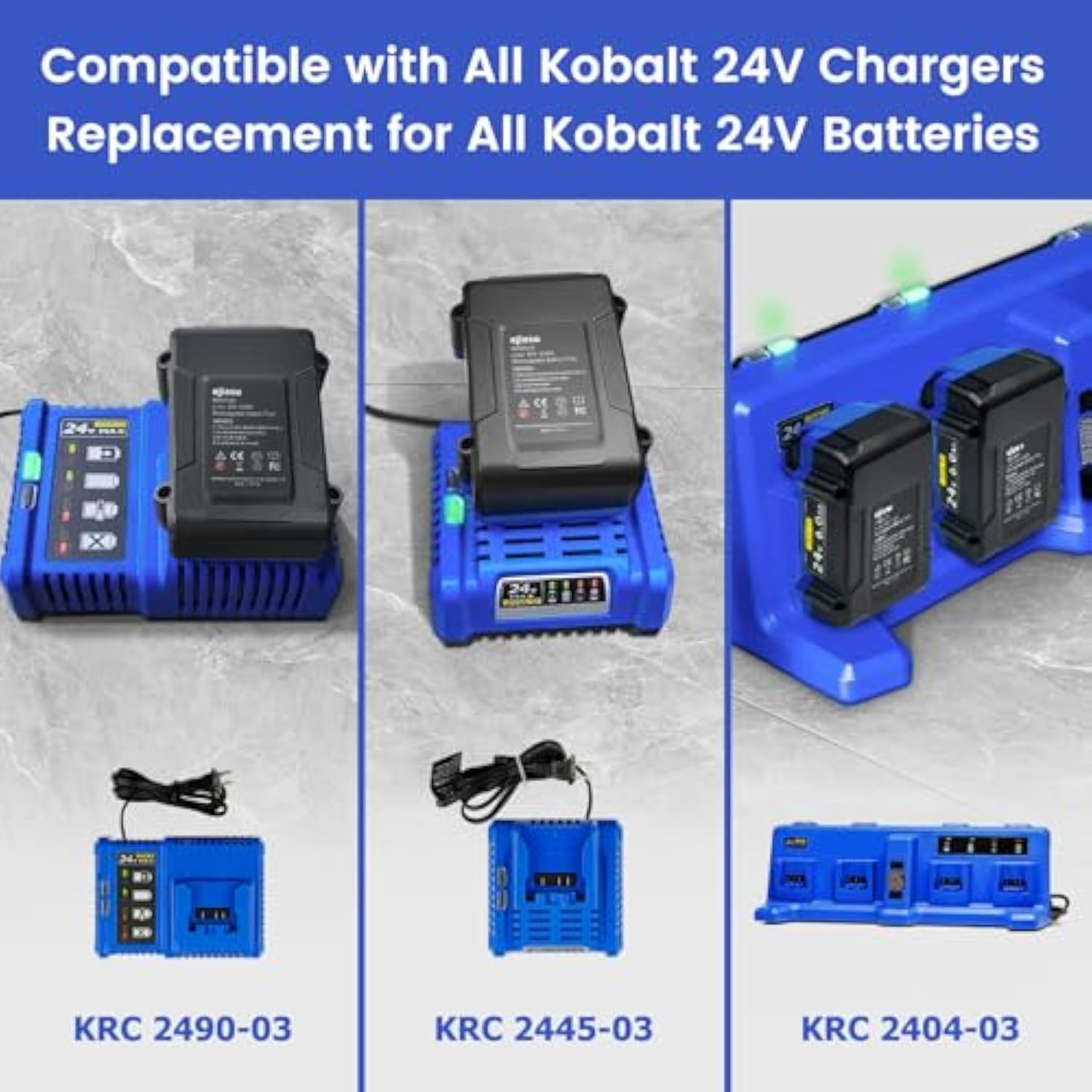 Replacement For Kobalt 24V Battery: 6.0Ah Lithium Ion Compatible With 24-Volt Max Battery Kb524-03 Kb424-03 Kb224-03 Kb124-03 Suitable For All Kobalt 24 V Cordless Power Tool 2 Packs