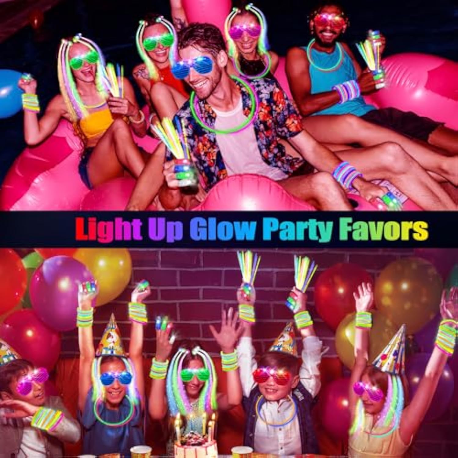 158 Pcs Glow In The Dark Halloween Party Supplies, 14Pcs Led Glasses, 30Led Finger Lights, 14Led Light Hairs And 100Pcs Glow Sticks Bracelets, Neon Party Favors For Wedding,Concert, Birthday
