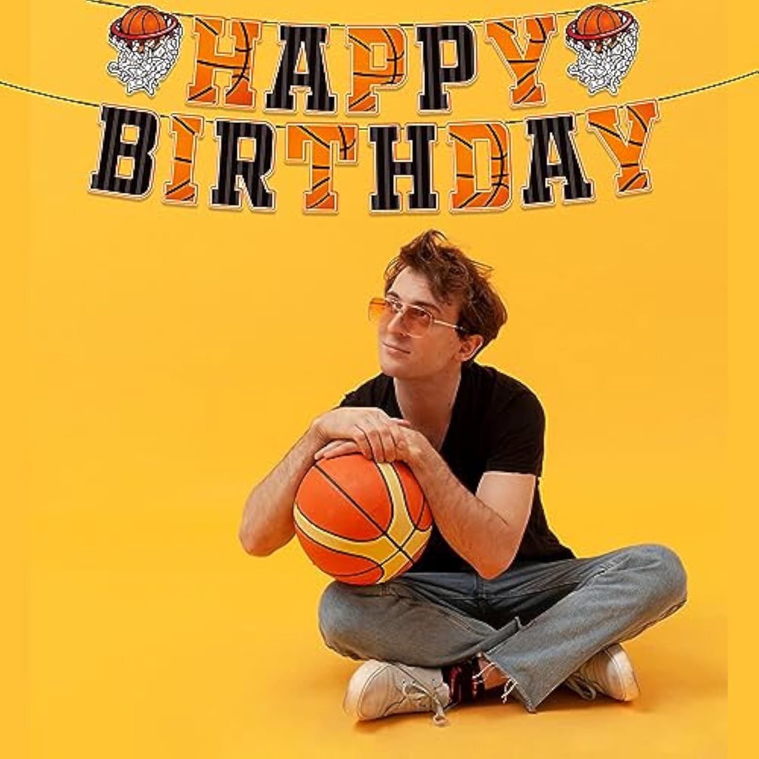 Basketball "Happy Birthday" banner and slam dunk garland for basketball-themed parties