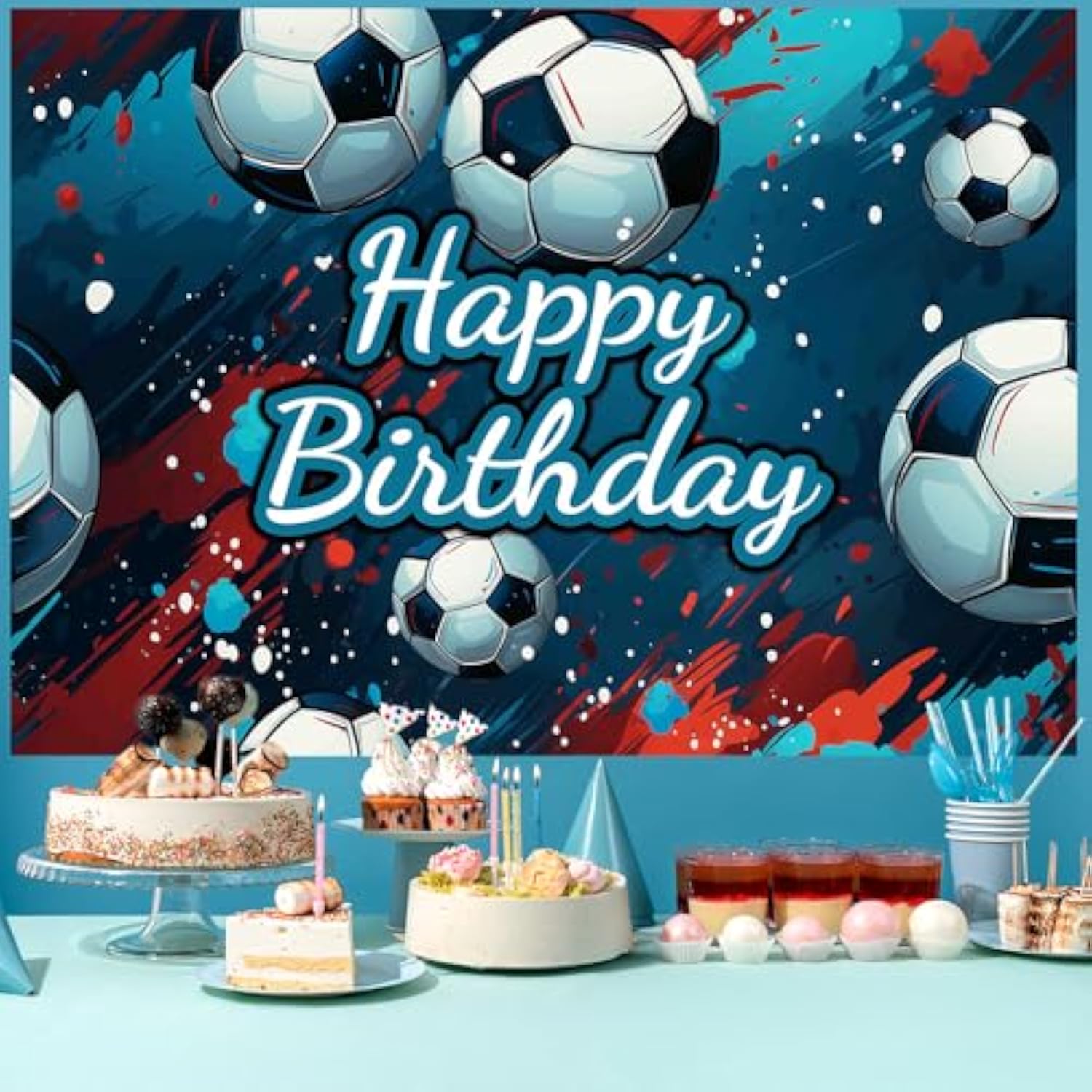 Soccer Birthday Banner Backdrop 59x36in Football Sports Party Decor for Boys