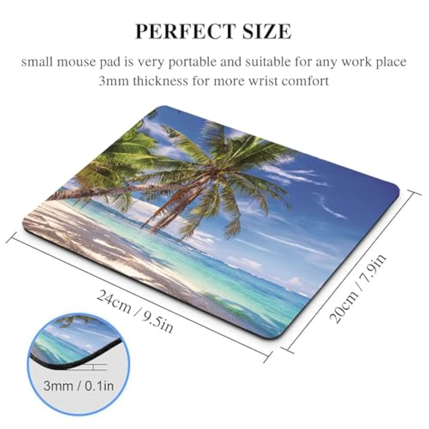 Blue Beach Mouse Pad Ocean Mousepad Desk Cute Green Tropical Palm Tree Mat Nature White Cloud Scene Aesthetic Large Small Square Office Accessories Laptop Wireless Travel Medium Gaming Computer