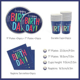 96 Pcs Birthday Plates And Cups And Napkins Party Supplies, Blue Happy Birthday Party Paper Plates And Napkins Sets For Kids, Serve For 24 Guests, Blue, Classic