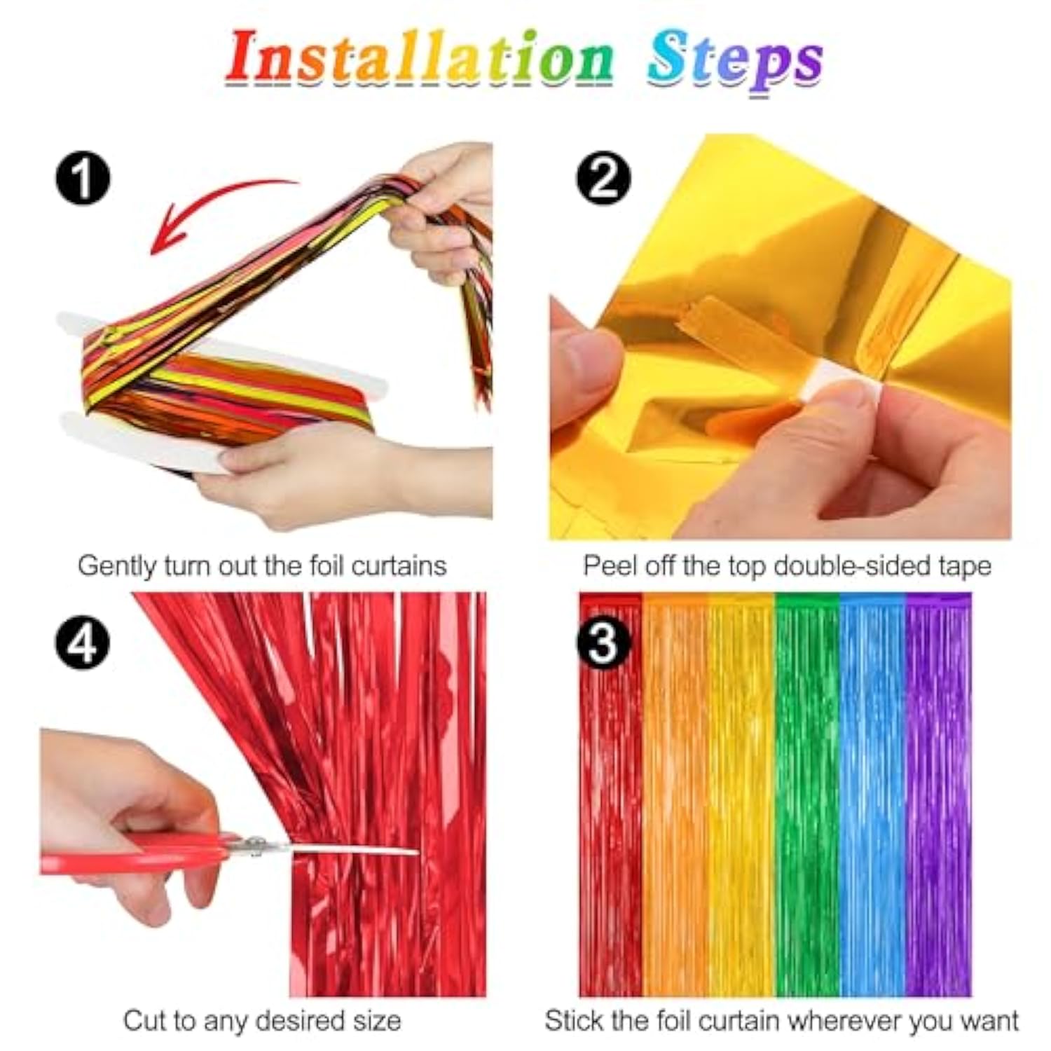 2 Pack 3.28x7.05 Ft Rainbow Tinsel Backdrop Curtains for Wedding/Birthday Party Decor