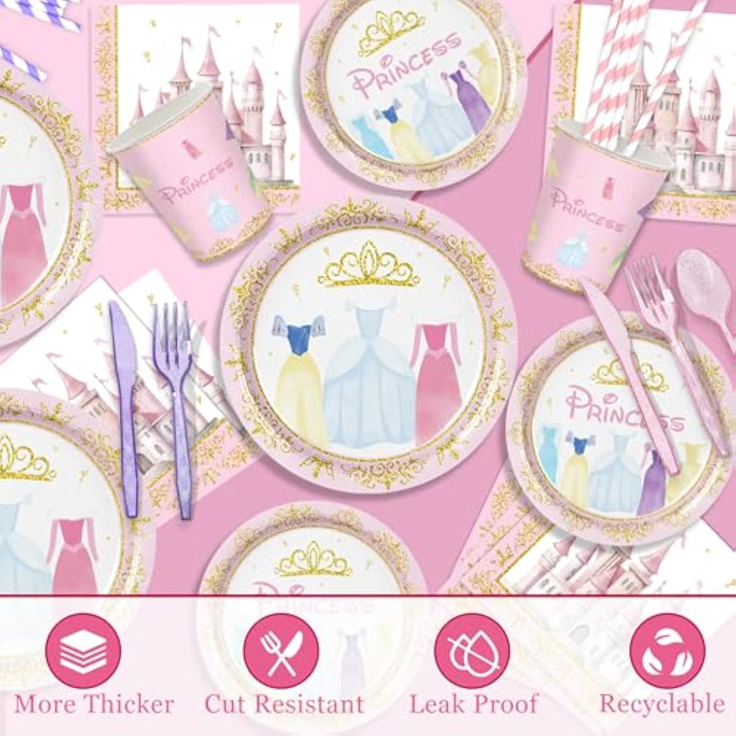 Magical Princess Party Decorations Kit Serves 20 Guests - 161Pc Pink Princess Theme Plates, Cutlery, Cups & Shimmer Tablecloths For Birthdays, Baby Showers & Celebrations! Instant Kids ’Party Setup