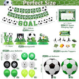 Soccer Birthday Party Supplies - Including HAPPY BIRTHDAY Banner, Soccer Element Bunting, Centerpieces, DIY Name Hanging Sign, Cake Toppers, Balloons, for Soccer Party Decorations