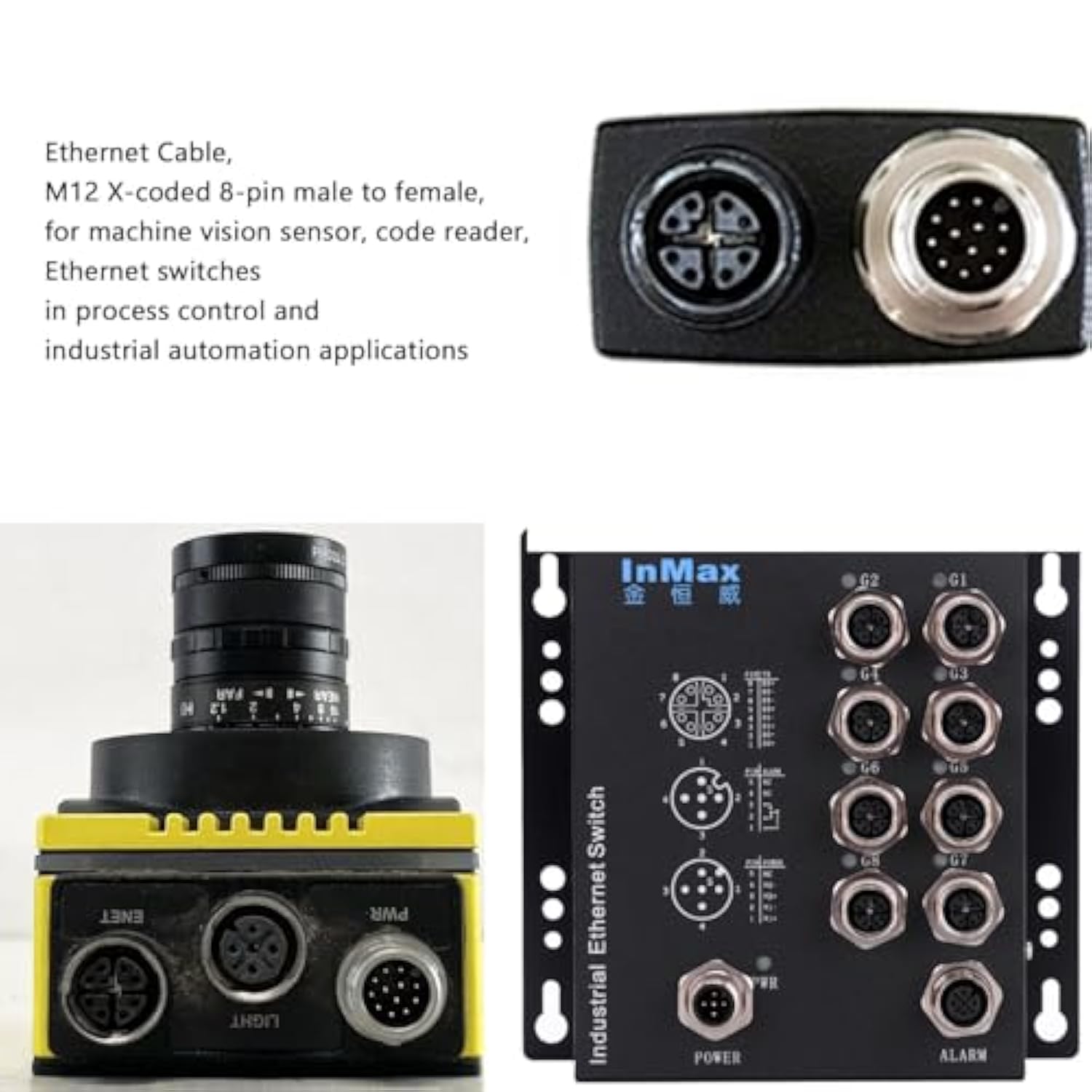 M12 Ethernet 8 Pin X-Code Rj45 Cat-7E Gige Cable For Basler Cognex Industrial