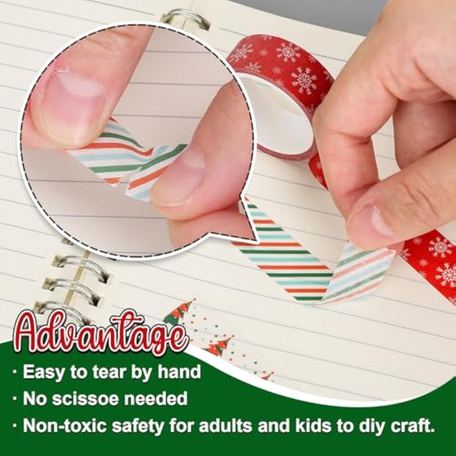 12 Rolls Christmas Washi Tape Red Green Xmas Tree Snowman Santa Candy Cane Decorative Masking Tape For Scrapbook Journal Diy Art Craft Gift Wrapping